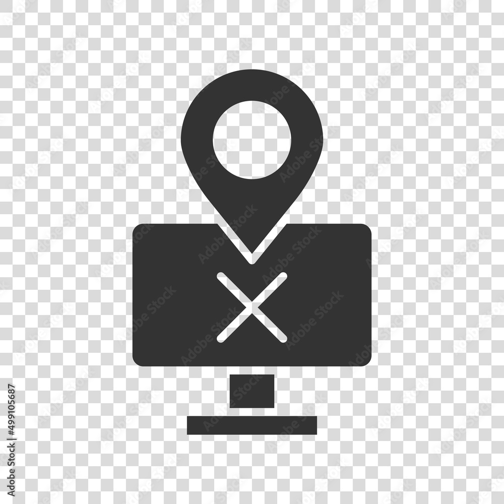 Poster computer navigation icon in flat style. monitor pin gps vector illustration on white isolated backgr