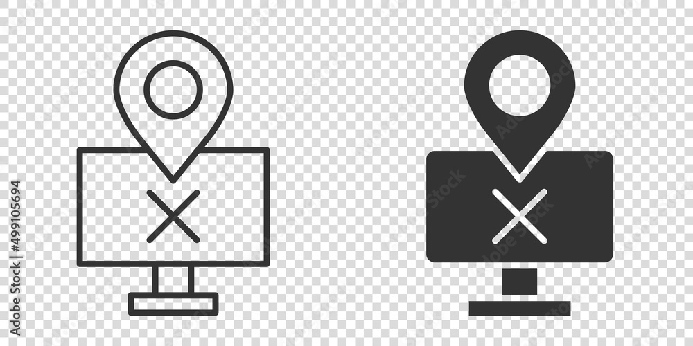 Poster computer navigation icon in flat style. monitor pin gps vector illustration on white isolated backgr