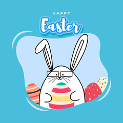 Vector illustration concept of Happy Easter greeting with easter eggs on beautiful bokeh background.