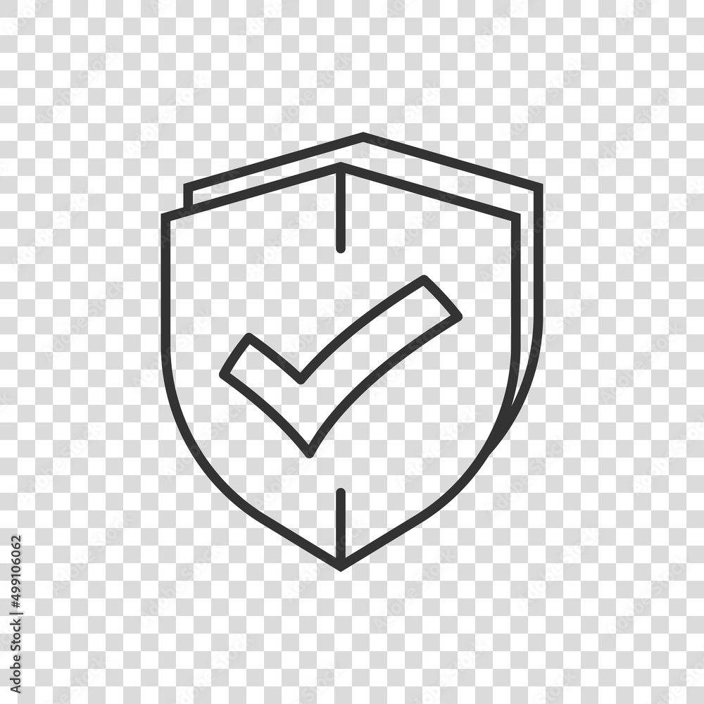Poster shield with check mark icon in flat style. protect vector illustration on white isolated background.