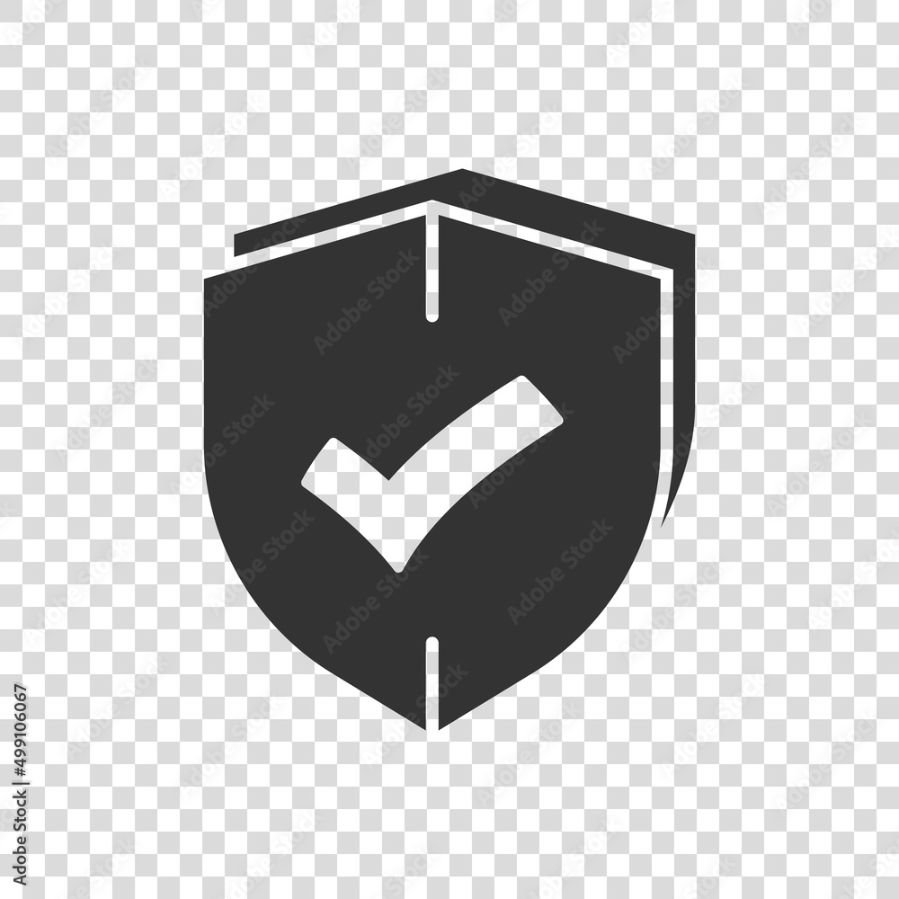 Poster shield with check mark icon in flat style. protect vector illustration on white isolated background.