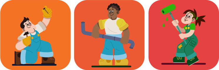 Handymen - Workers - smiling characters
