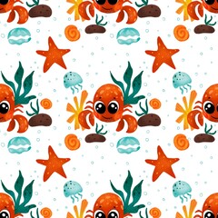 Fototapeta na wymiar seamless pattern with fishes and fish
