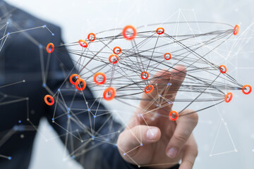 Global network. Blockchain. 3D illustration. Neural networks and artificial intelligence. Abstract