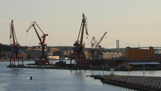 Disused shipyard cranes, Gothenburg. Seen from the Gotha River Bridge