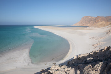Fototapeta na wymiar Stunning lagoon on the coast with white sand. Socotra, Yemen.