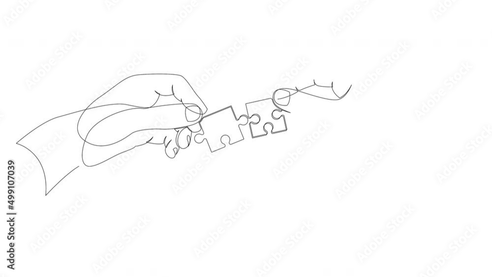 Aufkleber self drawing line animation of two hands with puzzle pieces connecting together.