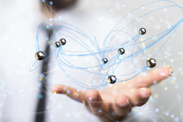 holding 3D rendering group of blue people