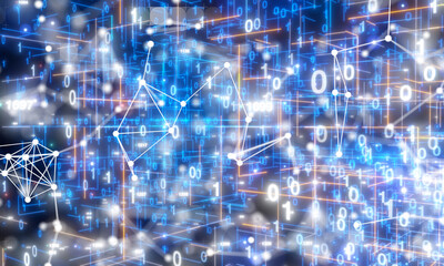 Neural network 3D illustration. Big data and cybersecurity