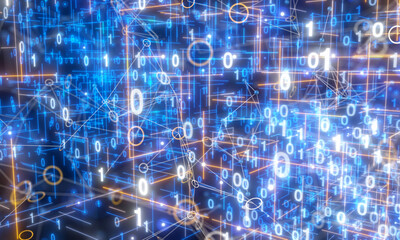 Fototapeta premium Neural network 3D illustration. Big data and cybersecurity