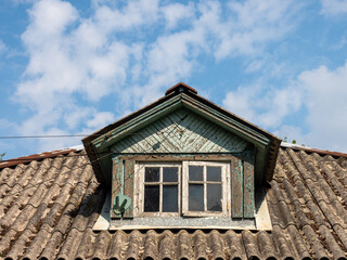View of a wooden white skylight, Poland