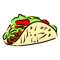tacos sketch in vintage colorful illustration style for restaurant cafe menu