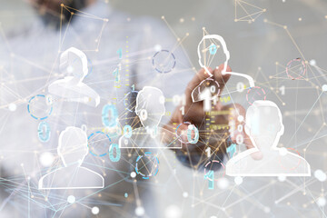 holding 3D rendering group of blue people