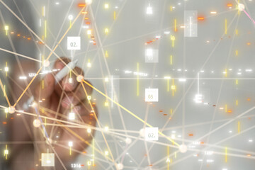 Neural network 3D illustration. Big data and cybersecurity