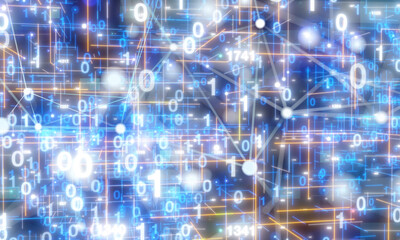 Neural network 3D illustration. Big data and cybersecurity