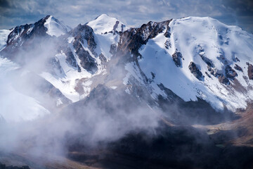 Beautiful landscape with snowy mountains and glaciers.