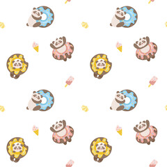 Obraz premium Cute panda and desserts. Ice cream. Kids print. Seamless pattern for fabric, wrapping, textile, wallpaper, apparel. Vector.