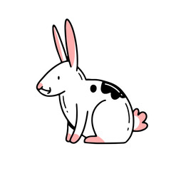 Fototapeta na wymiar Spotted bunny rabbit in cute doodle style. Isolated illustration.