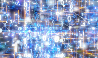 Obraz premium Neural network 3D illustration. Big data and cybersecurity