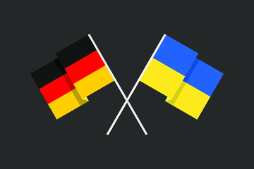Flags of European countries Ukraine and Germany in national colors. Help and support from friendly countries. Flat minimal graphic design.