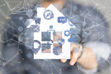 home data. Digital cyberspace with particles and Digital data network connections concept.