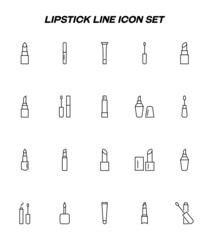 Beauty and cosmetics concept. Outline symbol suitable for web sites, advertisement, web sites etc. Editable stroke. Line icon set with various icons of lipsticks or lip glosses