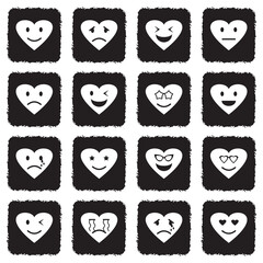 Love Emotions Icons. Grunge Black Flat Design. Vector Illustration.