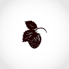 Strawberry. Berry, leaves. Black silhouette.