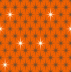 Orange and brown Mid-century 1950s modern starburst pattern.