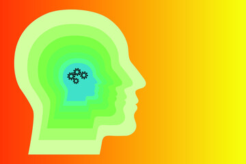 tunnel head silhouettes with gears, idea coordination concept
