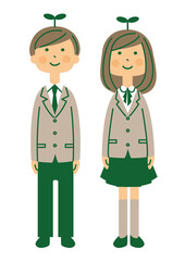 男女　学生　制服　芽
