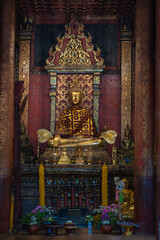 Ancient Buddha of Wat Ton Kain temple is the old wooden temple a famous place religious travel destination in Chiang Mai, Thailand.