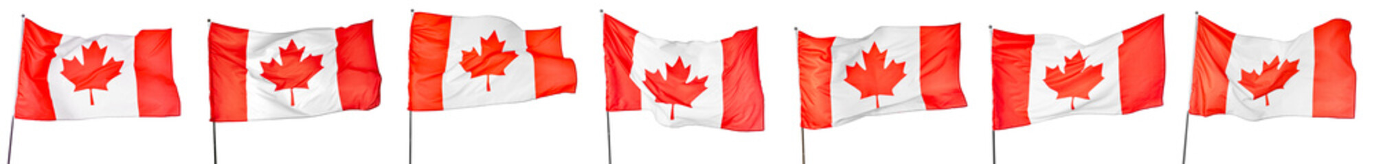 Set of waving Canadian flag isolated on white