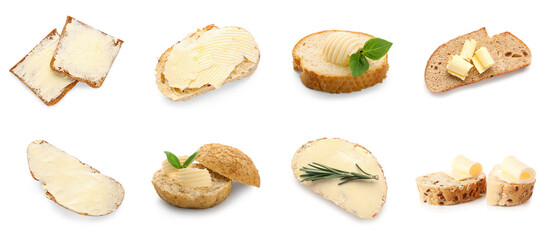 Set of fresh bread with butter isolated on white - Powered by Adobe