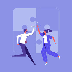 Hi five or congratulation on business goal achievement, businessman and woman teamwork coworkers giving high-five, Success and cooperation vector concept