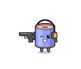 illustration of cylinder piggy bank cartoon doing shooting range