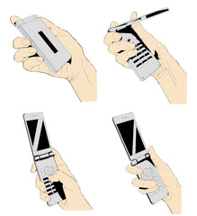 ガラケーを持つリアルな手のイラストセット