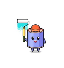 the cylinder piggy bank painter mascot with a paint roller