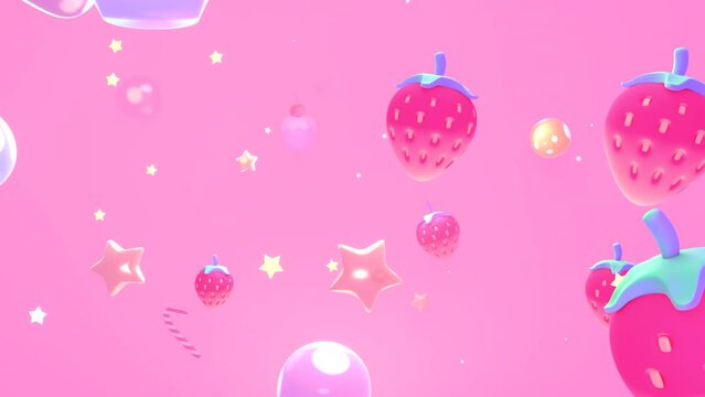 Looped cartoon flying through sweet strawberry sky animation.
