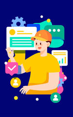 Business people are preparing resumes with various data in the background, vector illustration