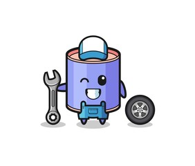 the cylinder piggy bank character as a mechanic mascot