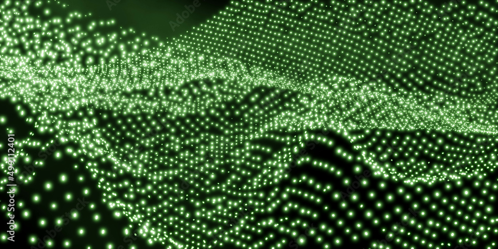 Poster green abstract mesh net dot web wave geometric technology design 3d render illustration