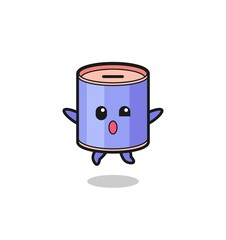 cylinder piggy bank character is jumping gesture