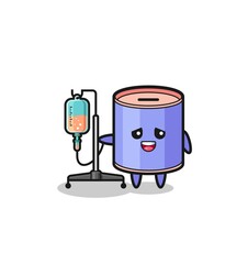 cute cylinder piggy bank character standing with infusion pole