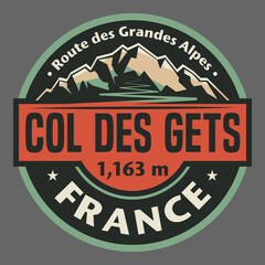 Fototapeta na wymiar Emblem with the name of Col des Gets, Route des Grandes Alpes