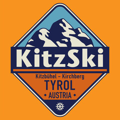 Emblem with the name of Kitzbuhel - Kirchberg, Austria - obrazy, fototapety, plakaty