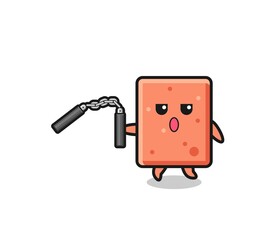 cartoon of brick using nunchaku