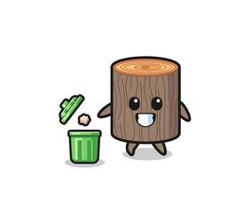 illustration of the tree stump throwing garbage in the trash can