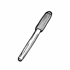 art materials, line drawing set of pens and pencils, hand drawn vector illustration