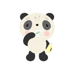 Cute Panda brush teeth. Vector illustration in cartoon style.	